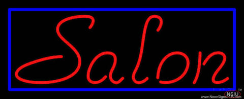 Red Salon With Blue Border Real Neon Glass Tube Neon Sign 