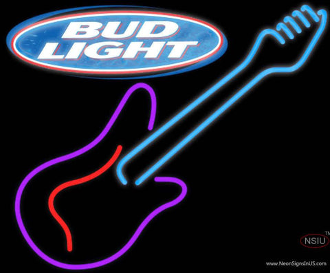 Bud Light GUITAR Purple Red Real Neon Glass Tube Neon Sign 